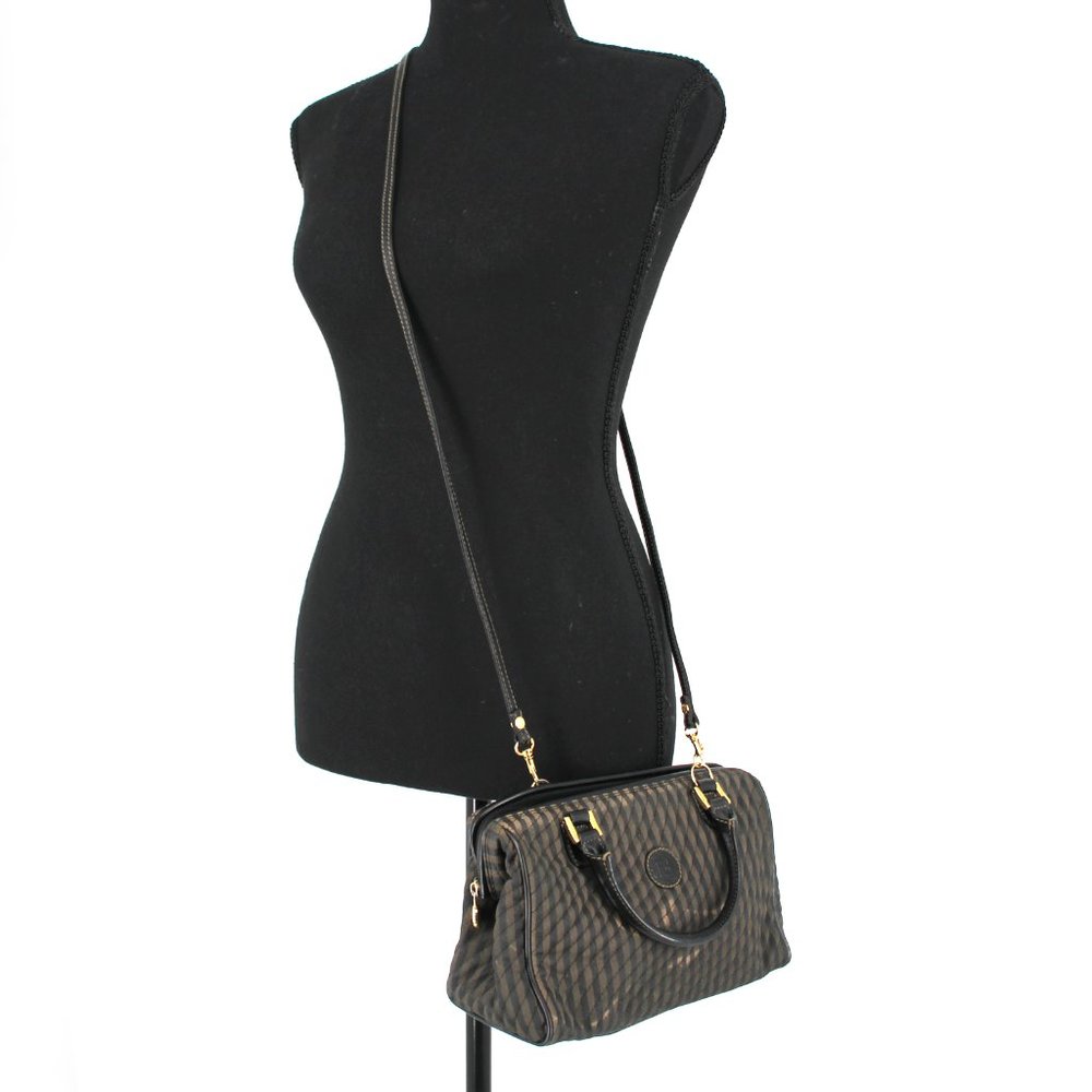 Fendi Brown Black Striped Canvas Leather Handbag Crossbody Dust Bag Included FF